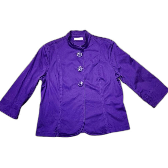Coldwater Creek Jacket Blazer Cotton Stretch Purple Scallop Tailored Fitted L‎ - Picture 1 of 9